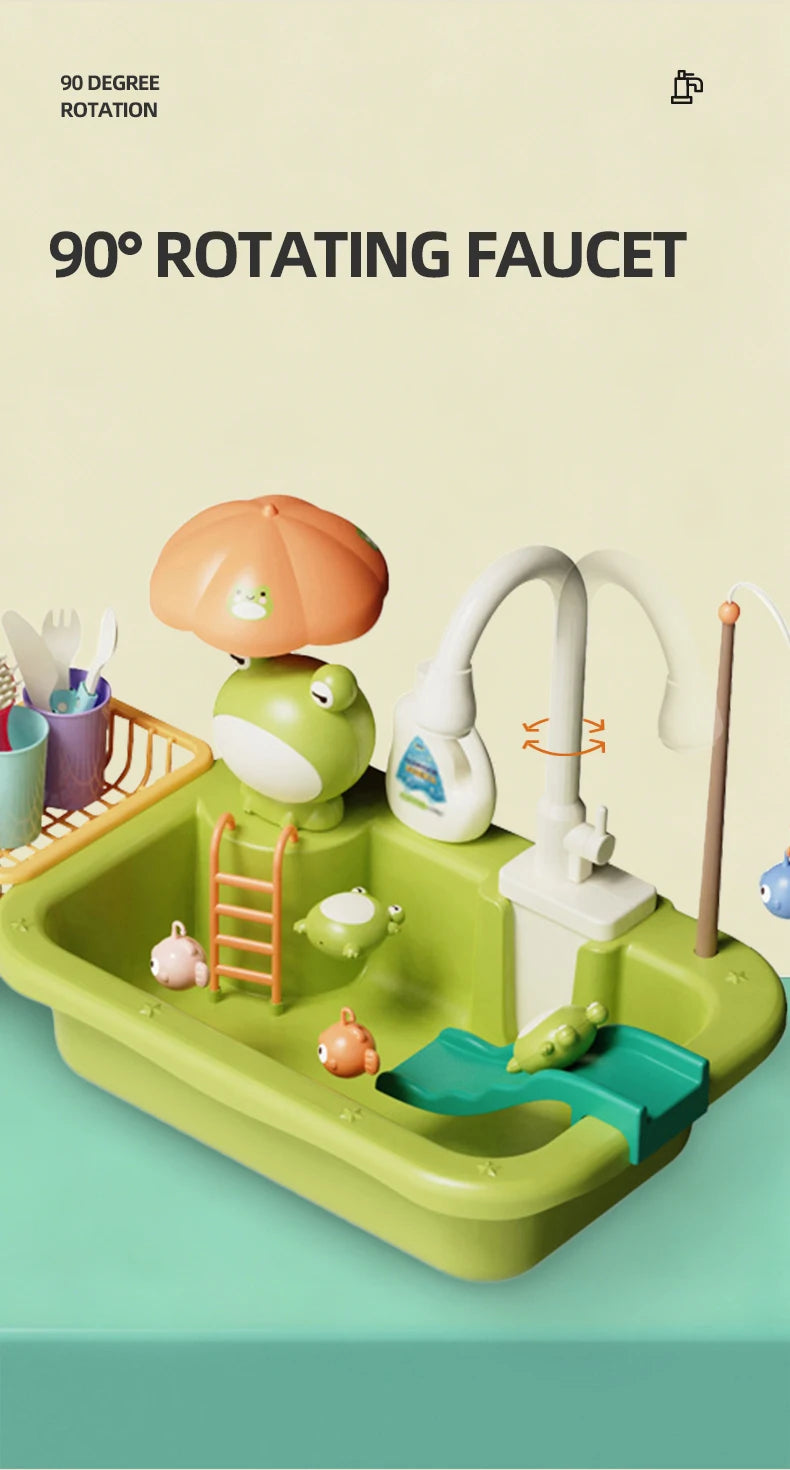 Juguetes de Cocina Eléctrica para Niños y Niñas, Grifo Simulado, Lavavajillas, Juego de Imitación de Cocina, Comida, Verduras, Juego de Roles, Regalos para Niños