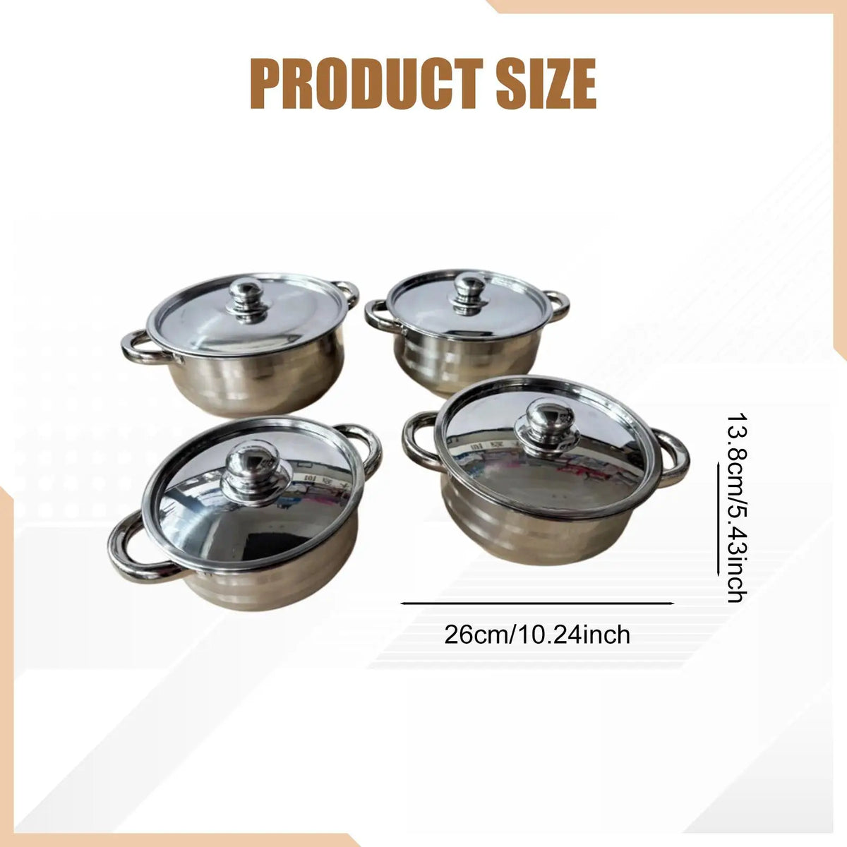 Juego de 4 Ollas de Acero Inoxidable con Tapa, Utensilios de Cocina, Olla para Sopa