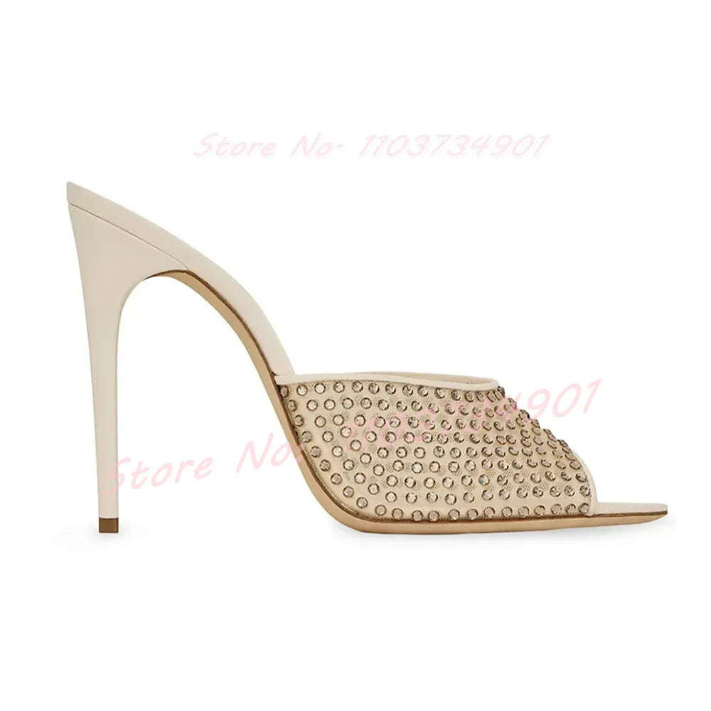 Zapatillas de malla con cristales y punta puntiaguda para exteriores, zapatillas informales a la moda con tacón sin cordones para mujer, zapatillas elegantes de lujo para fiesta