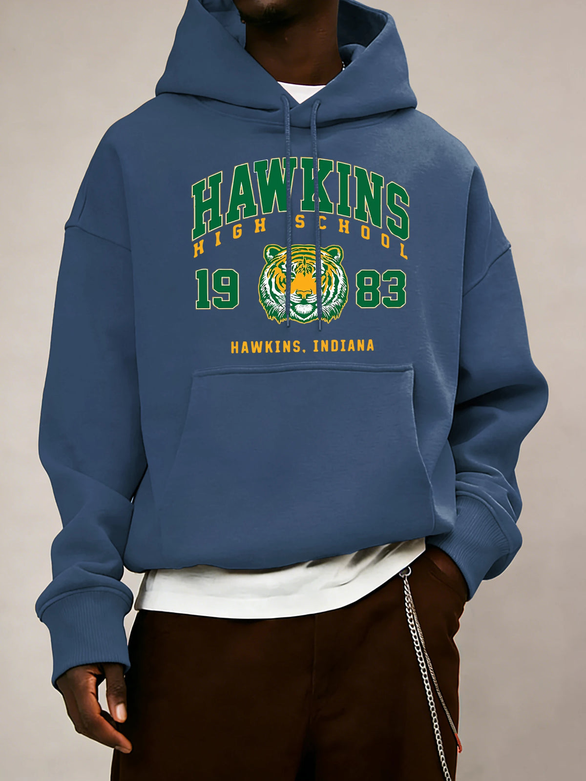 Hawkins High School 1983 estampado hombres Sudadera con capucha otoño bolsillo ropa deportiva suelta polar jersey 14 colores Unisex Simple manga larga
