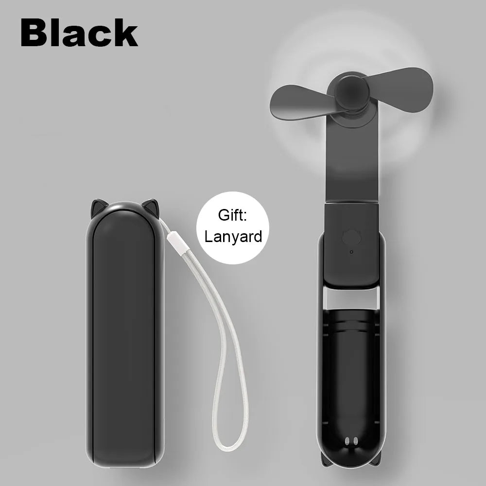 Ventilador portátil 2000mAh USB recargable 3 velocidades Mini ventilador plegable de mano pequeño ventilador de viaje de bolsillo con práctico banco de energía
