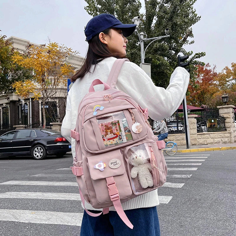 Mochilas bonitas para mujer, mochila escolar de nailon con múltiples bolsillos impermeable para estudiantes y niñas, mochila Kawaii para ordenador portátil, Mochilas