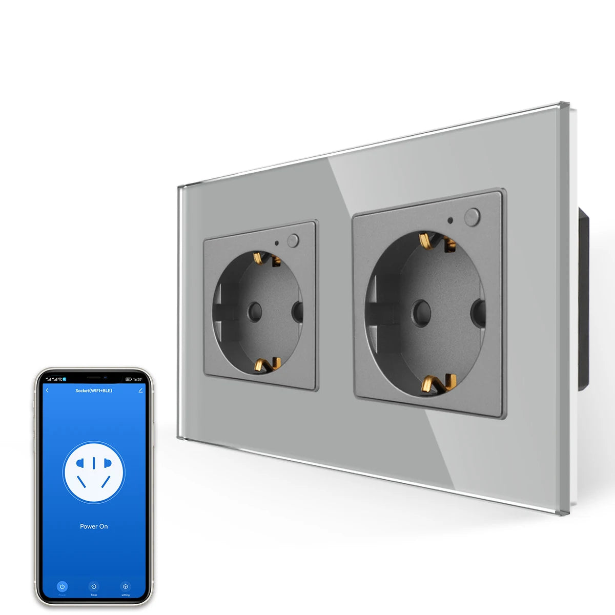 Bingoelec-interruptor de luz inteligente gris y enchufe de pared WiFi con Panel de cristal, interruptores con enchufes para mejorar el hogar