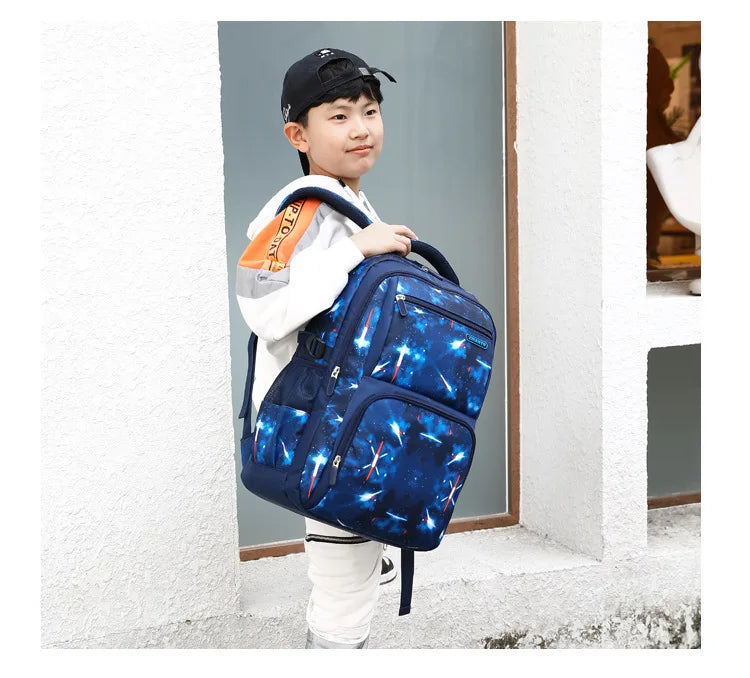 Nuevo conjunto de 3 uds de mochilas para niños, bolso escolar con patrón de cielo estrellado para estudiantes, bolso escolar impermeable con bolsa de almuerzo, estuche para lápices