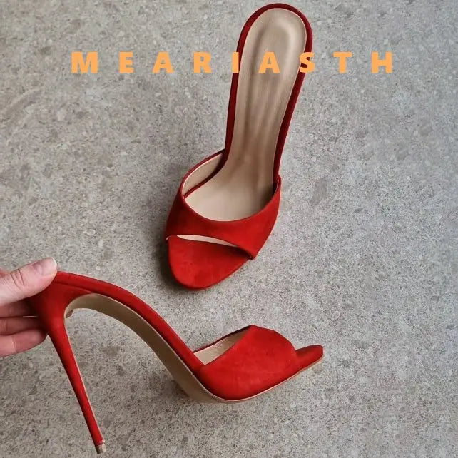 Mulas de cuero de Color caramelo para mujer, zapatos de tacón alto fino con punta abierta y punta abierta, zapatillas modernas sexis para fiesta para primavera y verano