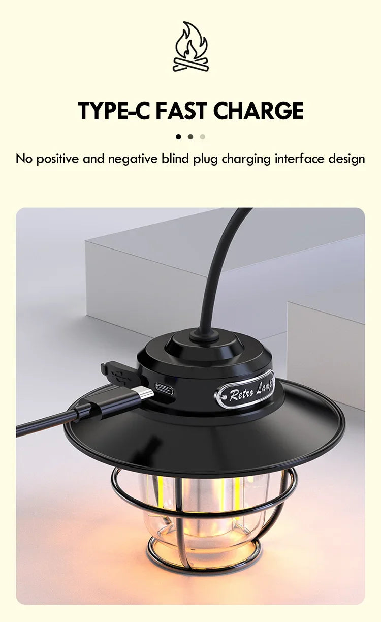 Lámpara LED para acampar, lámpara colgante Retro, luz portátil con atenuación continua para acampar, linterna de luz recargable impermeable para exteriores