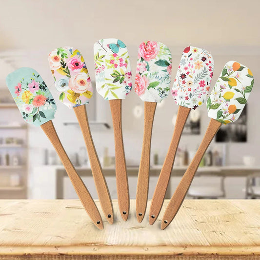 Utensilios de cocina de silicona antiadherentes con mango de madera, espátula, cuchara, juegos de cepillos, herramientas de cocina para hornear coloridas, 30,5 cm