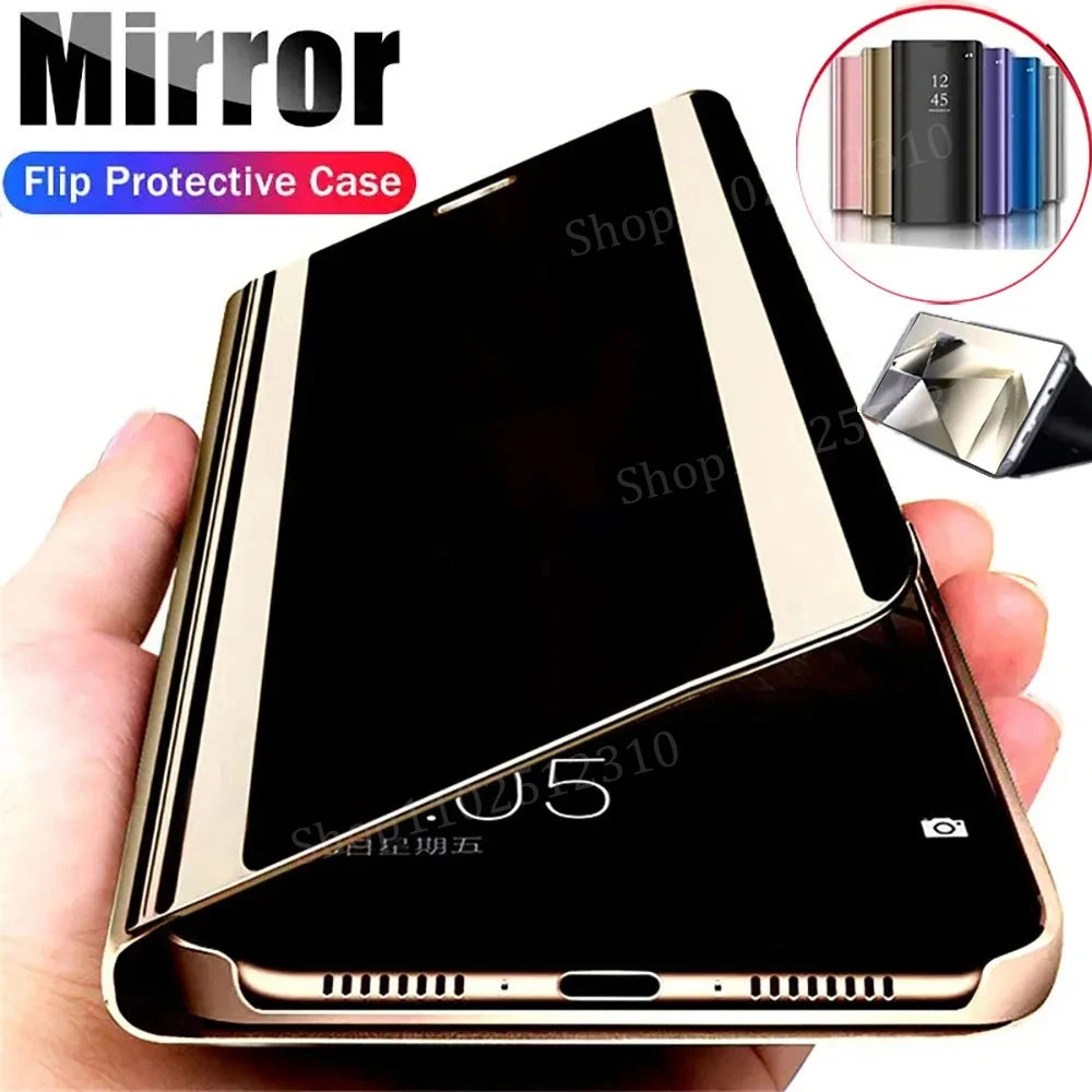 Funda para Samsung S24 S25 S23 S22 S21 S20 Ultra Funda de teléfono con tapa de espejo en Galaxy S24 S23 S22 S20 FE Note 20 10 Plus Funda con soporte