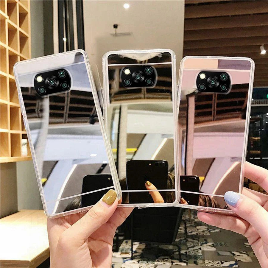 Funda de silicona suave con espejo de maquillaje para Xiaomi Poco M3 X6 Redmi Note 10 11 Pro Plus 5G 10S 11S 10A 10C