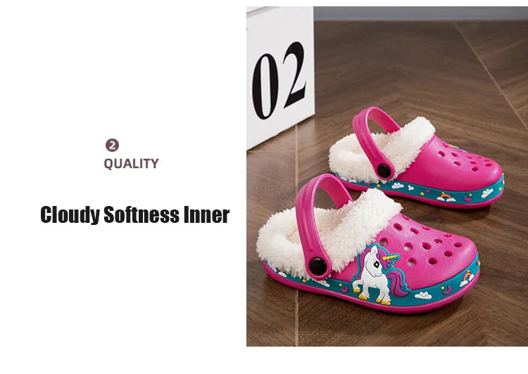 Sandalias de invierno para niños, zapatillas de piel para niños, zapatos para niñas, zuecos antideslizantes, sandalias bonitas de dibujos animados para niñas, zapatos para niños