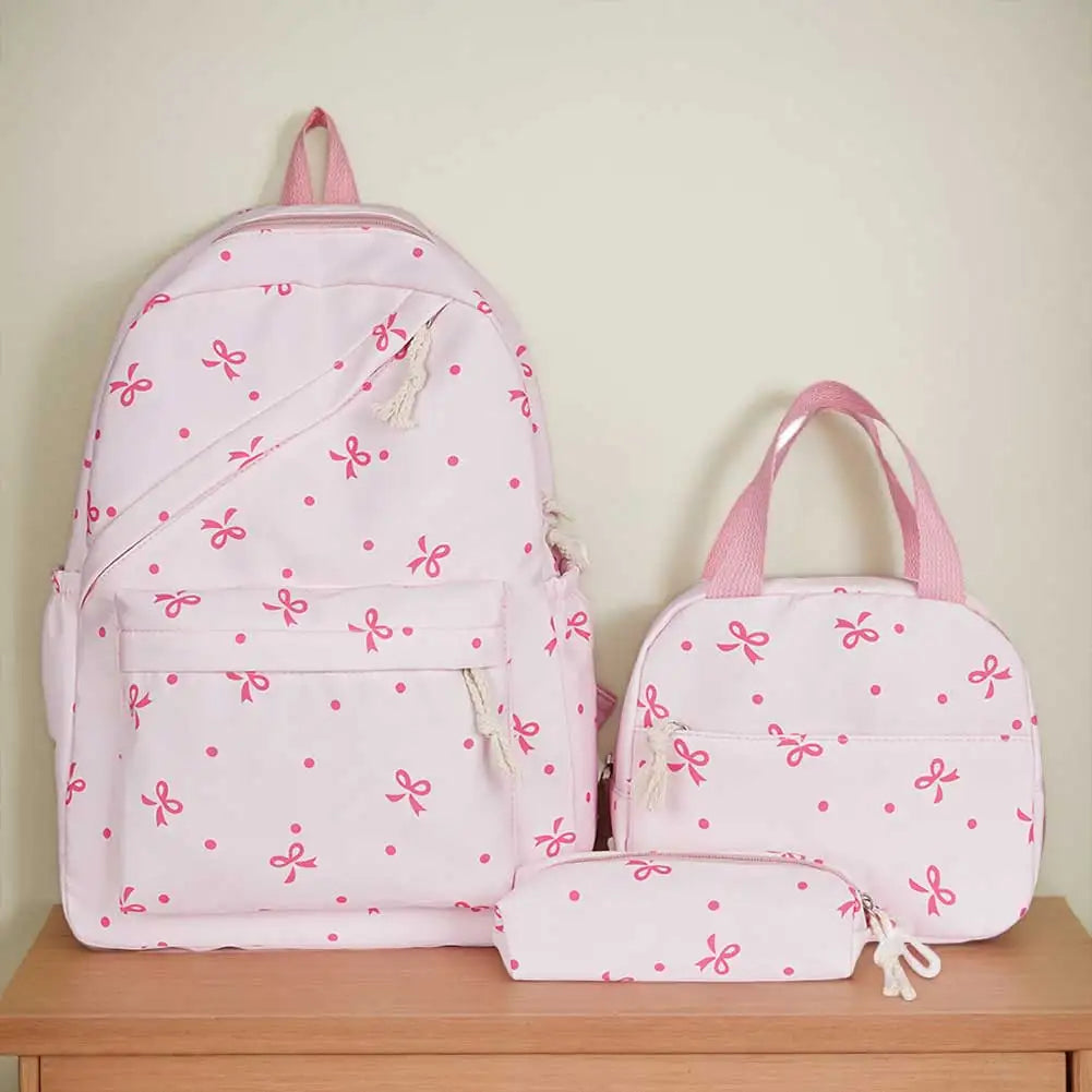 Mochila escolar universitaria con pajarita, 3 uds., con fiambrera, estuche para lápices, mochilas bonitas para niñas, conjunto de mochila escolar para chicas adolescentes