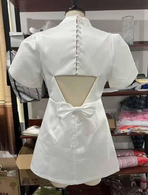 Minivestido elegante con lazo blanco para mujer, vestidos cortos de lujo, vestidos informales negros y rojos para fiesta de noche, cumpleaños y verano