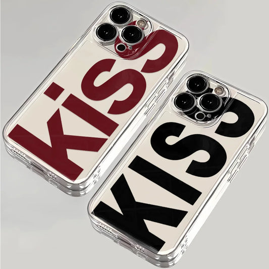 Kiss fundas de teléfono en inglés para iPhone 17 16 15 14 Plus 13 12 11 Pro Max Plus 17 Air funda de silicona transparente Coque