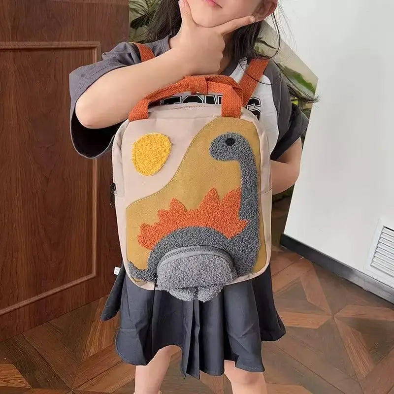 Mochila Infantil de Lona con Diseño de Dinosaurio, Linda Mochila Escolar para Niños y Niñas Pequeños, Accesorios para Niños