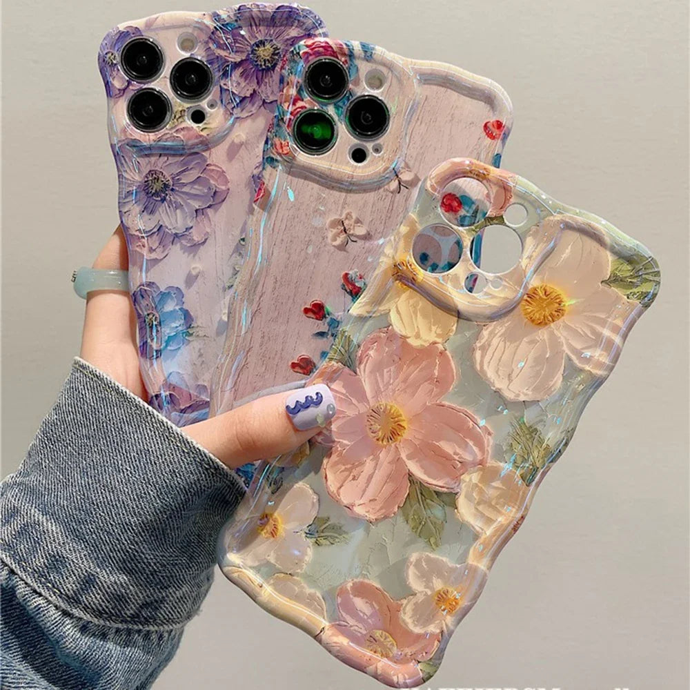 Funda de teléfono con pintura al óleo Retro para iPhone 13, 14, 15, 16 Pro Max 12, 11, funda de silicona a prueba de golpes con estampado de flores de lujo, decoración artística