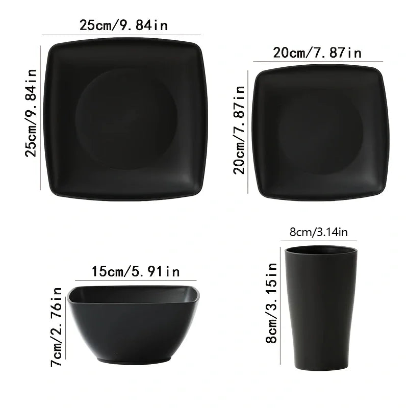 Juego de Vajilla de 16/32 Piezas, Plato Cuadrado para Carne, Tazón para Ensalada, Plato Cuadrado, Tazón, Taza, Ecológico y Duradero