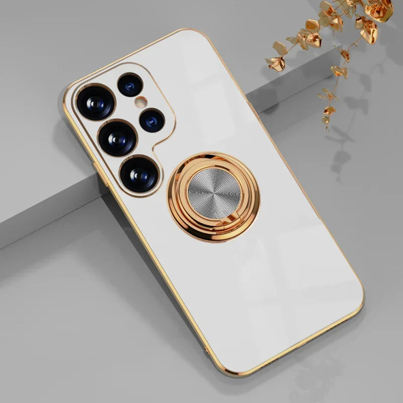 Funda de teléfono con soporte de anillo de TPU de lujo para Samsung Galaxy S25 S24 S23 S22 S21 S20 Note 20 Ultra Plus FE, funda protectora trasera a prueba de golpes