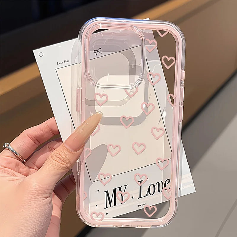 Funda de teléfono Love Heart para iPhone 17 funda iPhone 13 16 15 11 12 14 Pro Max 17 Air silicona 2 en 1 funda transparente suave a prueba de golpes