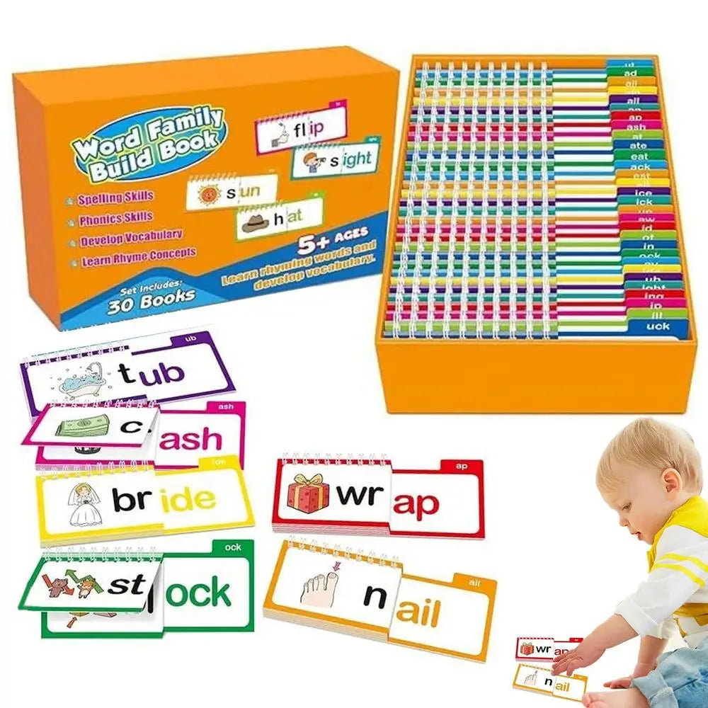 Nuevo libro de lectura, 30 libros de lectura y rima, libros de construcción familiares de palabras, tarjetas Flash, tarjetas de vocabulario, lectura educativa