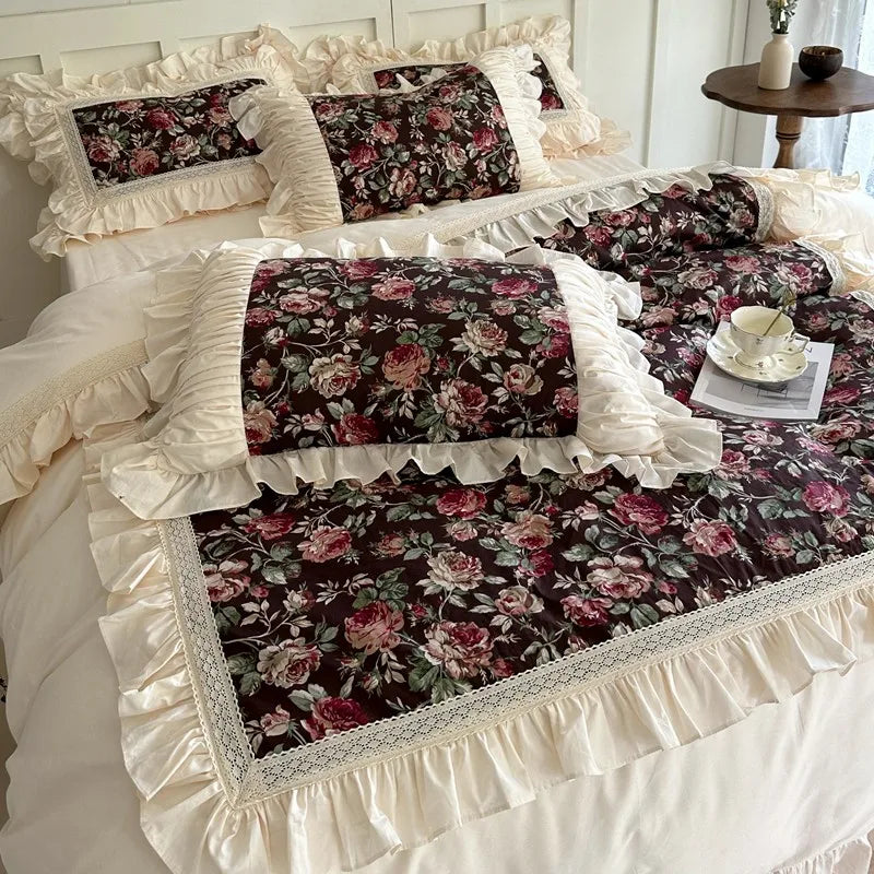 Juego de fundas de edredón con volantes, de 3 piezas ropa de cama, Floral, 100% algodón, blanco, 2 fundas de almohada, US/UK, Super King size