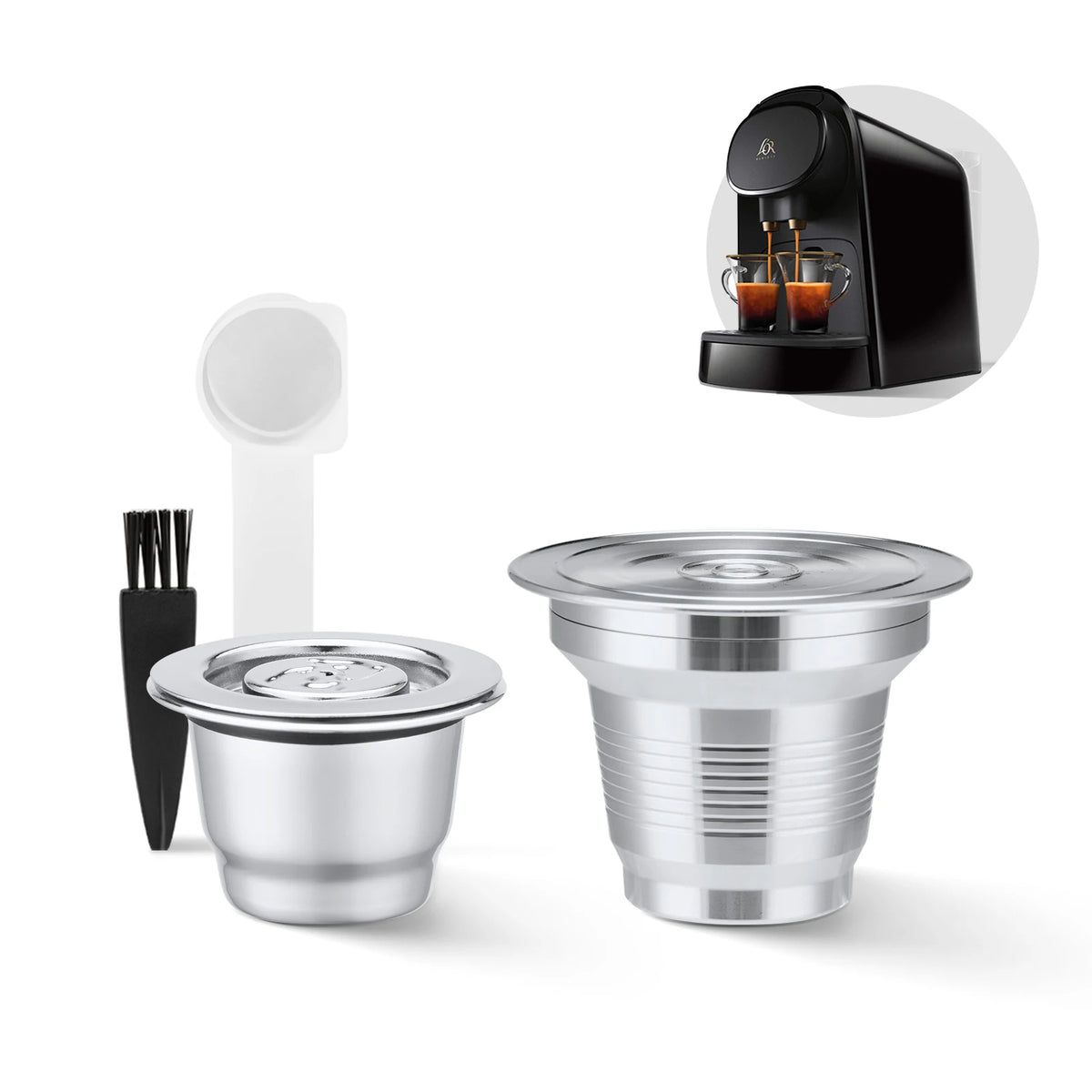 Cápsulas de café reutilizables de acero inoxidable compatibles con cápsulas de café recargables L'OR Barista LM8012 Metal L'or Espresso Pods