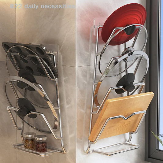 Organizador de Cocina para Colgar en la Pared, de 2/3 Niveles, para Tapas de Ollas, Metálico, Antioxidante, Multifuncional, para Guardar Tapas de Ollas en la Cocina
