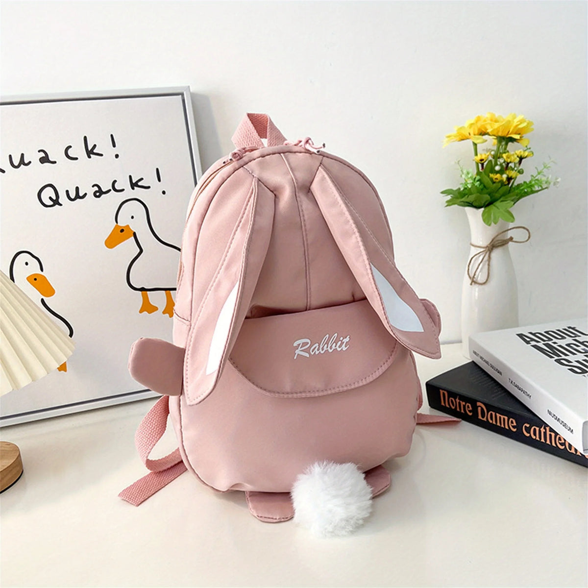 Mochila con orejas de conejo para niña, mochila escolar informal impermeable de gran capacidad, mochila escolar con cremallera suave, viajes y regalos sólidos para adolescentes
