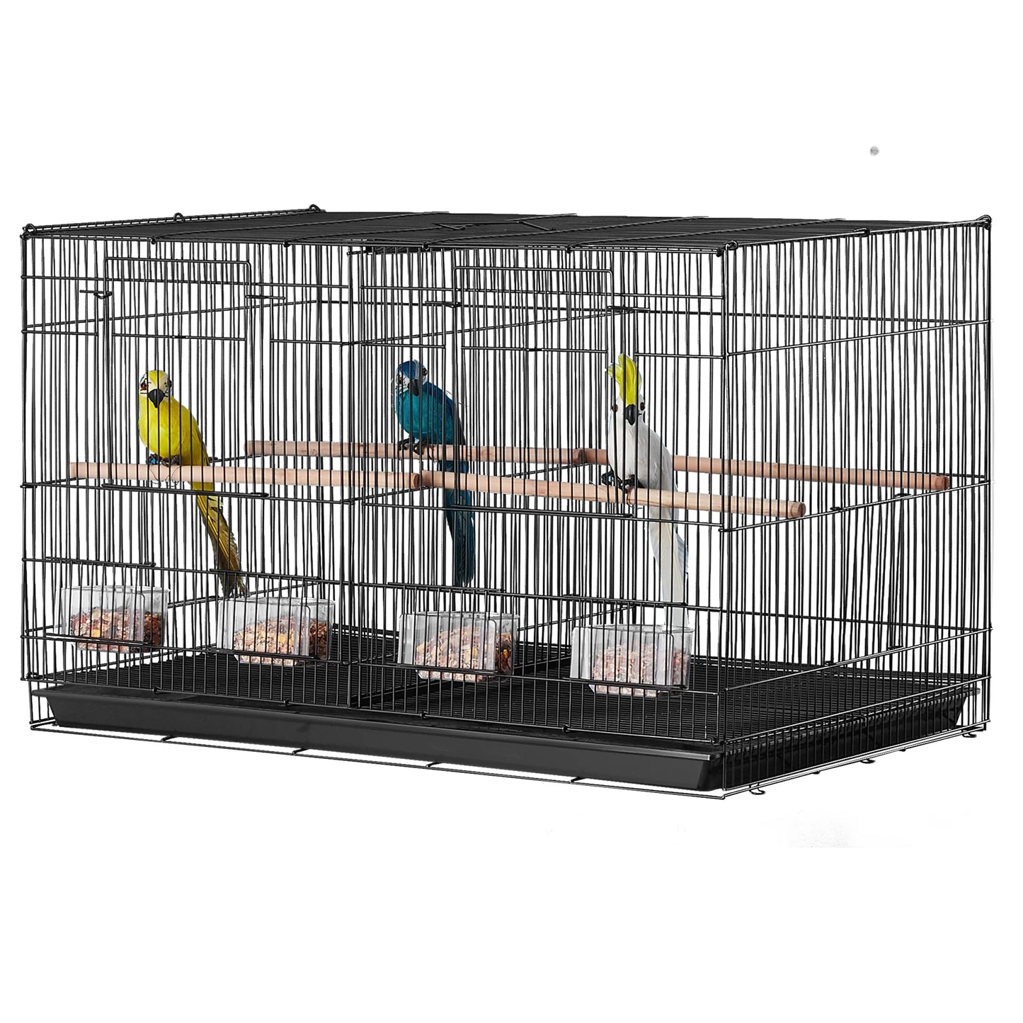 SucceBuy Jaula para pájaros de vuelo de 30 pulgadas, jaula apilable dividida para animales pequeños para tipos de pájaros, jaula para pájaros de viaje para mascotas con mango y percha