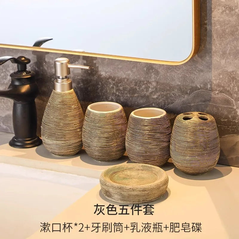 Juego de cerámica para baño, botella dispensadora de champú, jabonera, soportes para cepillos de dientes, taza de enjuague, accesorios de baño
