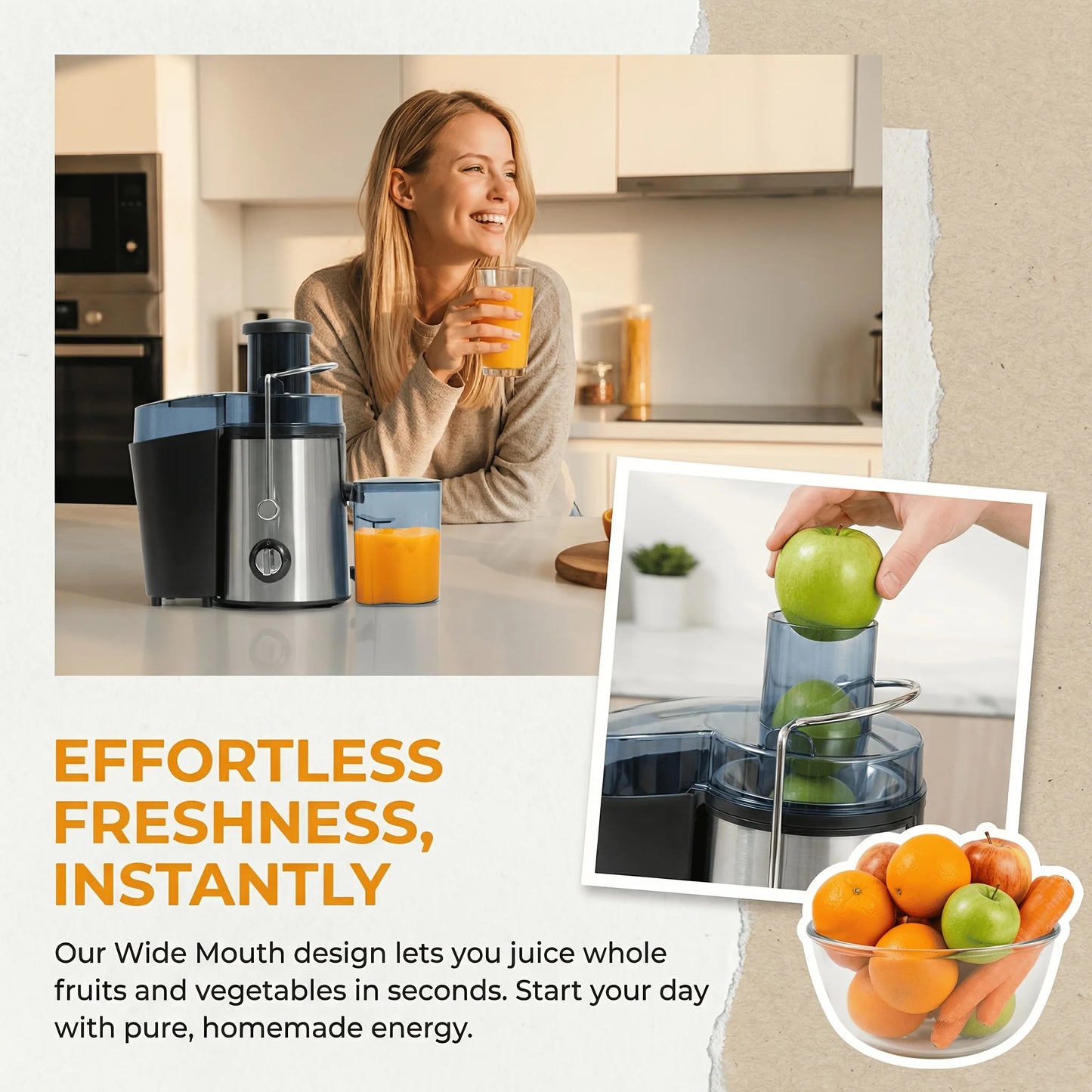Multifunctional Juicer, Fruit Blender, Food Processor, Food Mixer, Featuring A 3-Inch Wide Mouth Design Suitable For All Kinds Of Fruits And Vegetables, Three-Speed Speed Regulation, Detachable For Easy Cleaning, Fruit And Ve