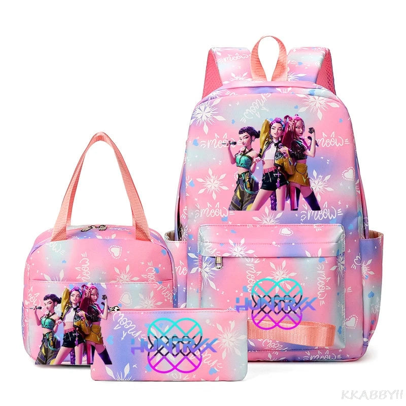 Mochila escolar KPop Demon Hunters, juego de 3 piezas, bolsa de almuerzo, estuche para lápices, regalo de regreso a la escuela para niñas, mochila de ocio, bolsas de viaje para adolescentes