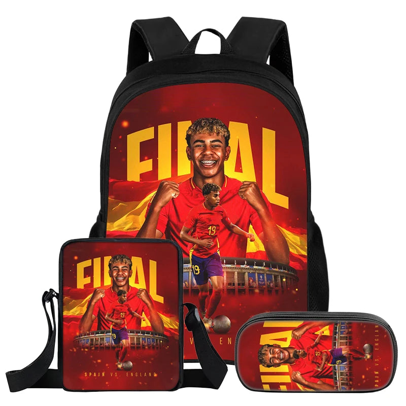 Conjunto de 3 uds de mochila L-Lamin Yamal para niños, estudiantes, estrella del fútbol, mochila, el mejor regalo, bolso de hombro, bolsas para lápices, mochila escolar