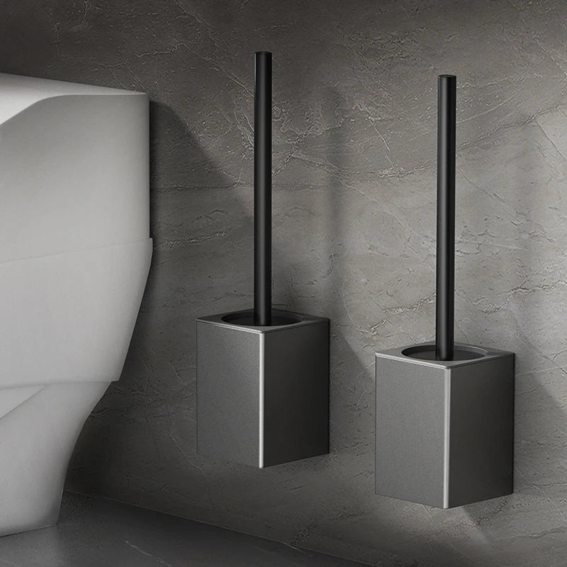 Soporte para escobilla de baño, herramientas de limpieza del hogar montadas en la pared, sin perforación, instalación espacial, cepillos de baño de aluminio WB8712