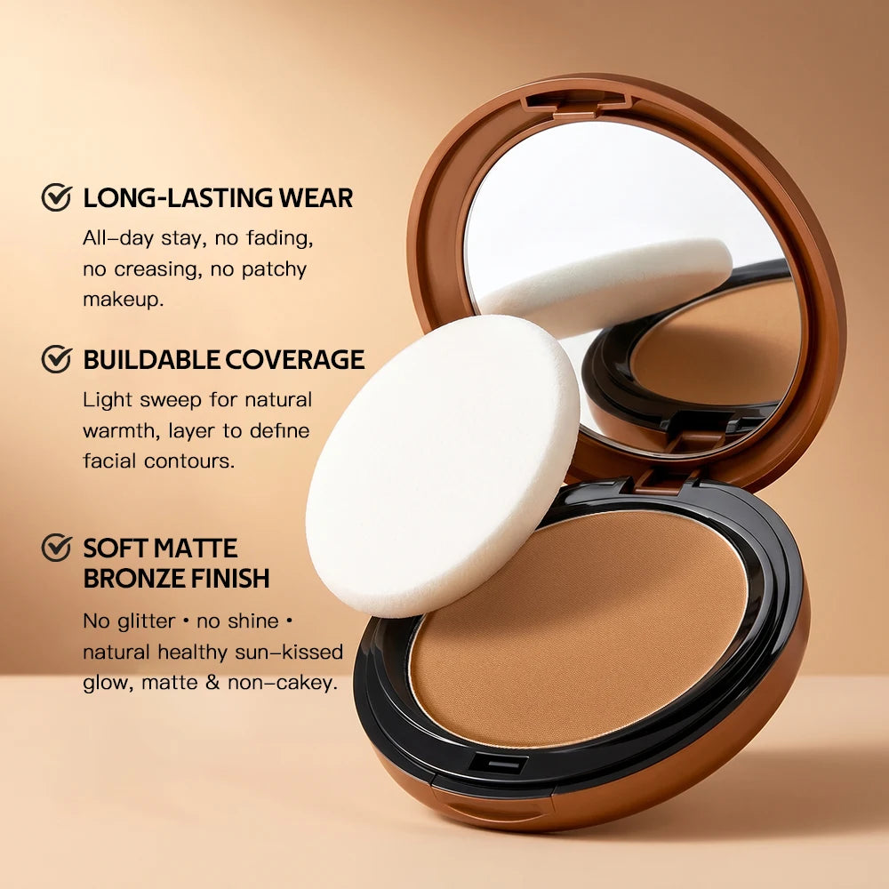 Polvo Compacto Mate Bronceado de Larga Duración, Control de Grasa, Define el Contorno Facial, Polvo Fijador con Acabado Mate Suave, Maquillaje Coreano