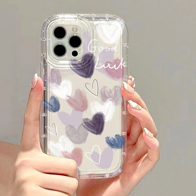 Fundas de teléfono transparentes para iPhone 13, Funda para iPhone 17 Air 16e 15 16 12 11 14 13 Pro Max, Funda de silicona suave con corazón de amor a prueba de golpes