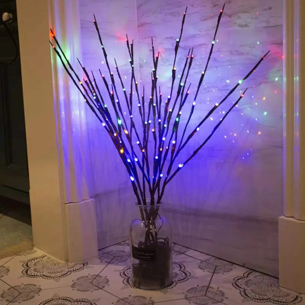Luces LED de rama de árbol para decoración navideña, 1 piezas, 20LED, funciona con pilas, para el hogar, jarrón interior, Festival de vacaciones