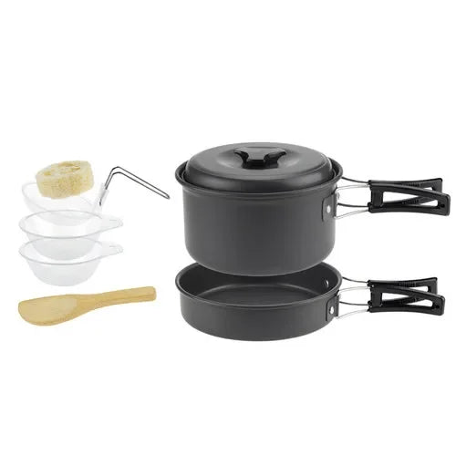 Juego de utensilios de cocina para acampar para 1 a 7 personas, olla y sartén ligeros y portátiles con bolsa de transporte, perfecto para acampar al aire libre