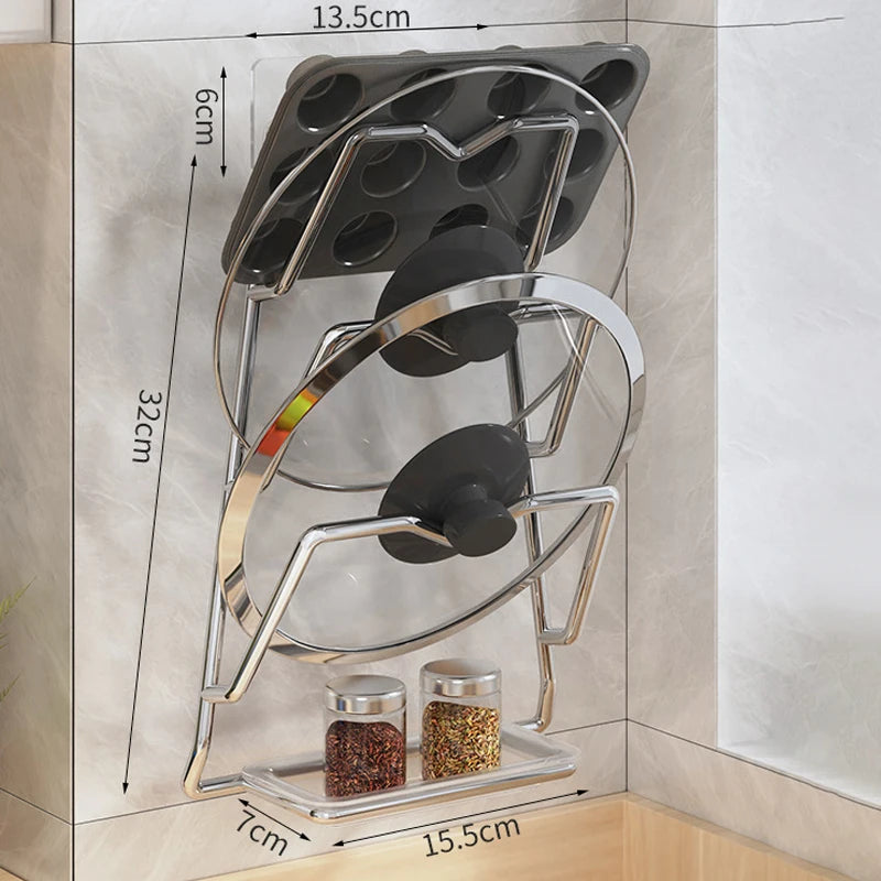 Organizador de Cocina para Colgar en la Pared, de 2/3 Niveles, para Tapas de Ollas, Metálico, Antioxidante, Multifuncional, para Guardar Tapas de Ollas en la Cocina