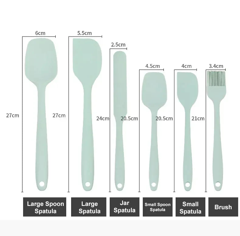 Juego de utensilios de cocina de silicona de 6 piezas, espátula integrada color crema, cepillo para aceite, juego de espátulas de diferentes tamaños