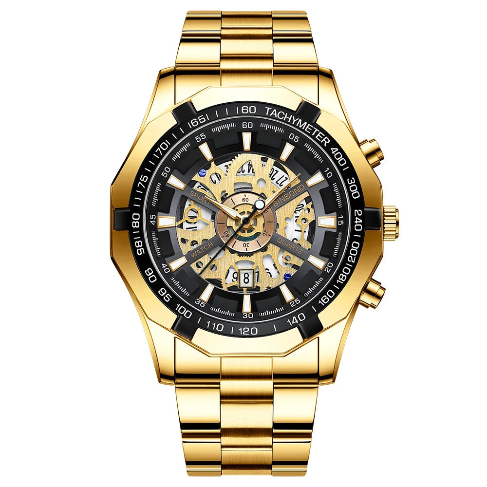 Relojes BINBONG de negocios para Hombre, Reloj de cuarzo luminoso con calendario resistente al agua para Hombre, Reloj de acero inoxidable para Hombre