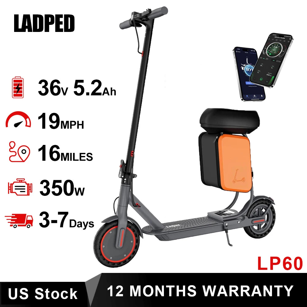Patinete eléctrico AOVOPRO LADPED LP60, 350W, 19mph, velocidad máxima, neumático de 8,5 pulgadas, patinete eléctrico plegable, rango máximo de 16 millas para adultos