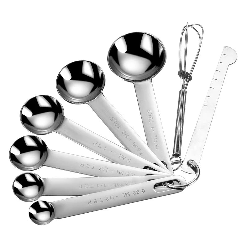 Cuchara medidora de acero inoxidable, juego de 4/6/7/8 Uds. Con regla de medición de escala, cuchara, juego de herramientas de medición para hornear café y cocina