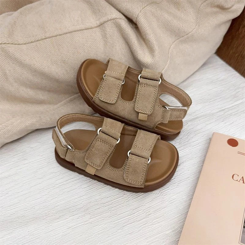 Sandalias de Playa para Niños y Niñas, Primavera-Verano 2026, Nuevas, Modernas, Simples, de Color Sólido, de Gamuza, Antideslizantes, con Punta Abierta