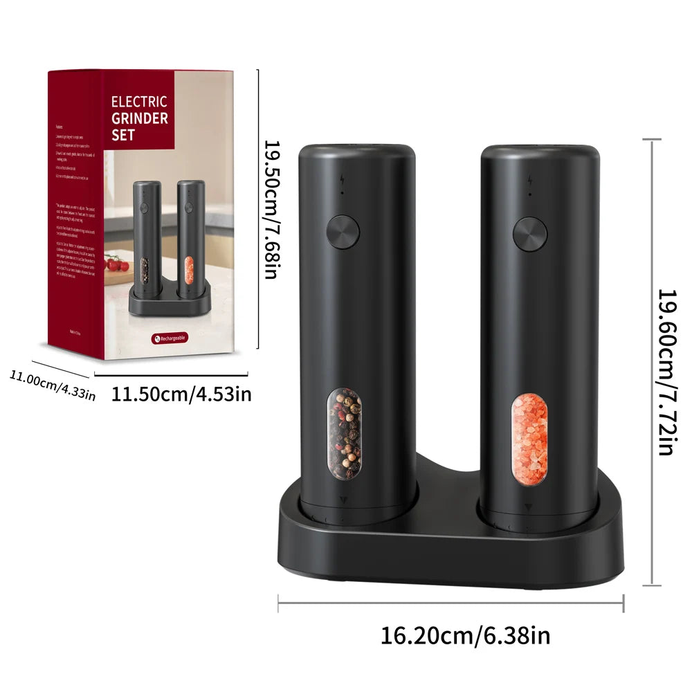 Molinillo de pimienta automático recargable por USB, molinillo de sal y pimienta de grosor ajustable para cocina, 1 ud./2 uds.