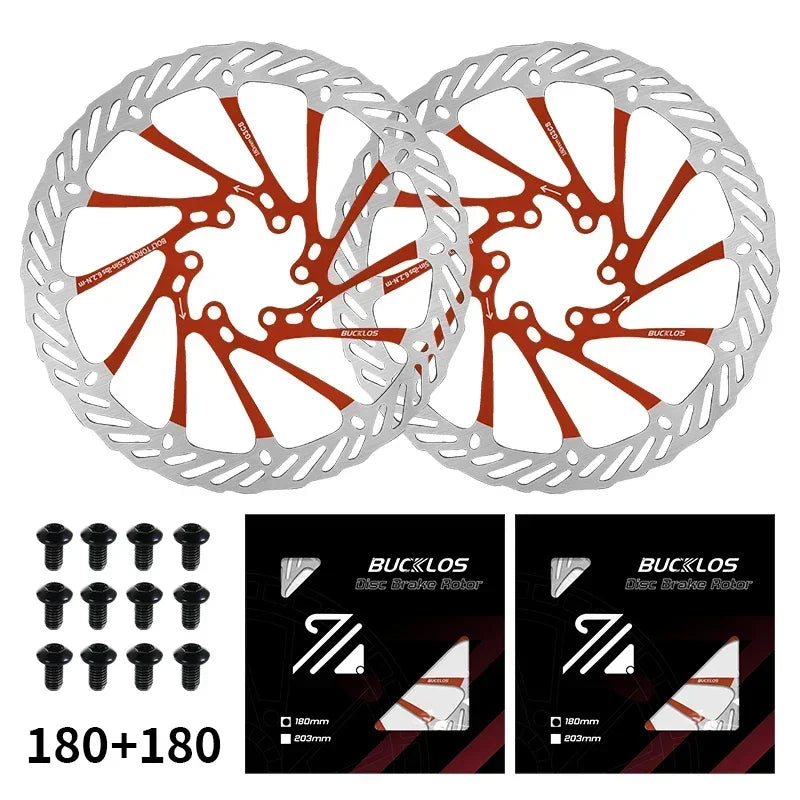 BUCKLOS-Rotor de freno de disco hidráulico ultraligero para bicicleta de montaña, disco de freno de bicicleta de carreras de carretera de montaña de 160/180/203mm con 6 pernos gratis