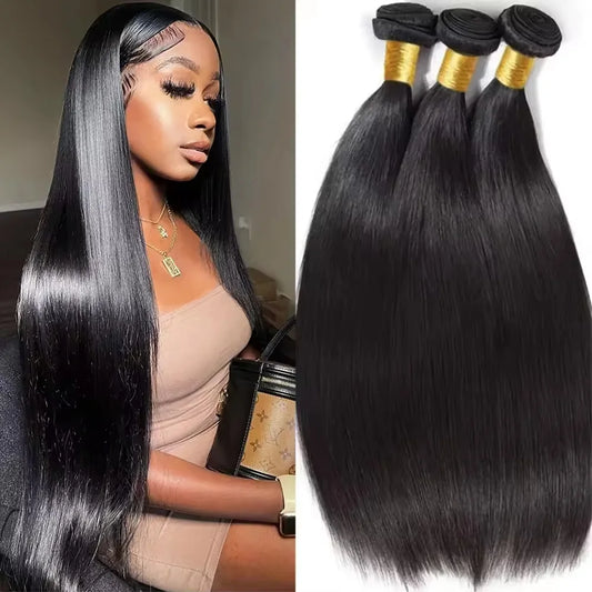 Extensiones de Cabello Humano Liso Natural Brasileño de 12-42 Pulgadas, Paquetes de Cabello Humano Remy de Color Natural