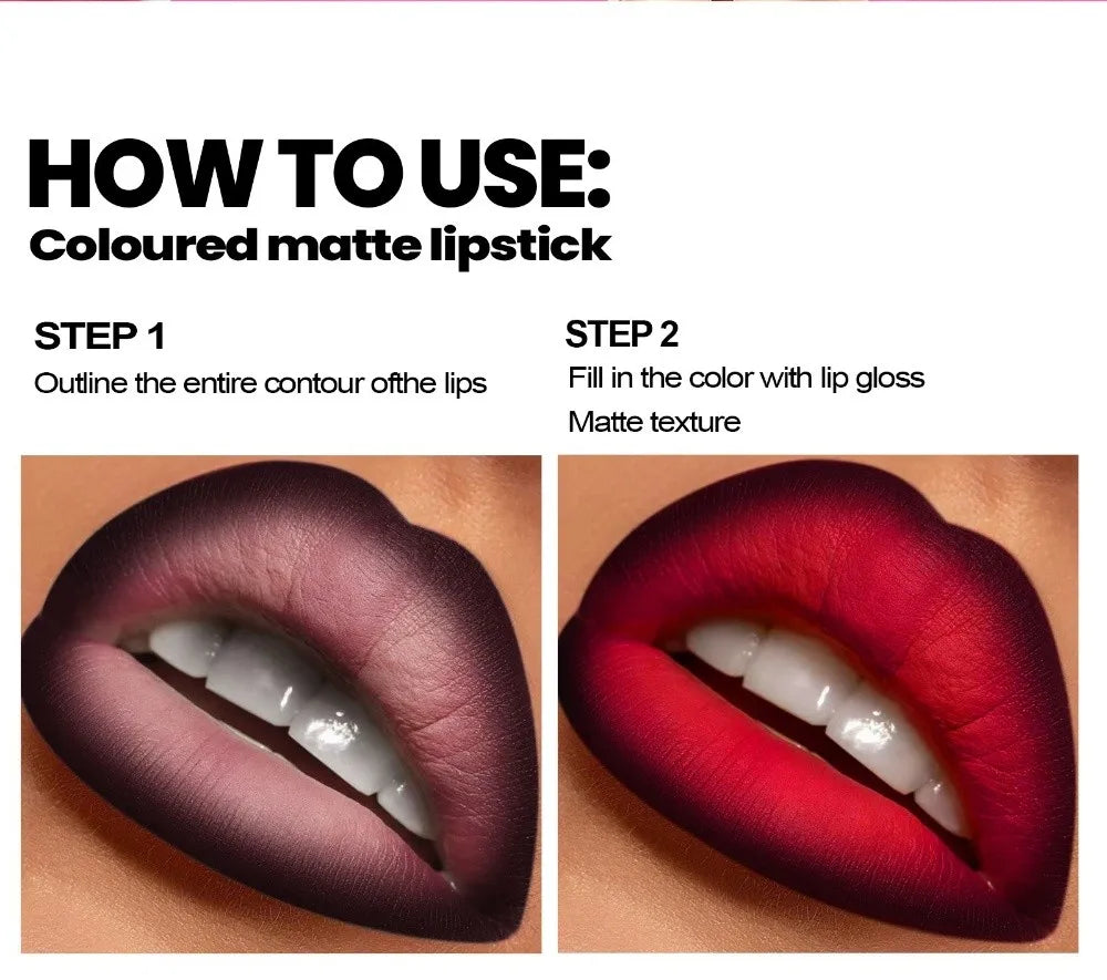 Delineador de Labios 2 en 1 de Doble Punta, Acabado Mate, Antiadherente, Resistente al Agua, Punta Cónica, Brillo Labial Mate de Larga Duración para Uso Diario