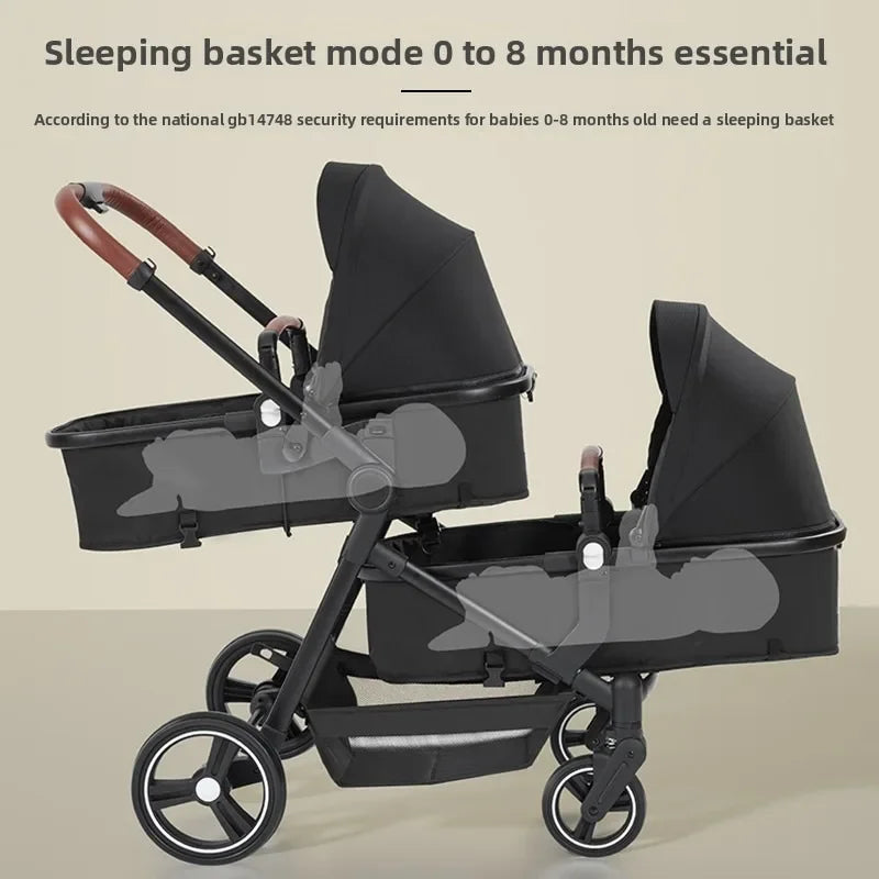 Nuevo cochecito doble de STOCK europeo con 2 asientos de coche, cochecito de bebé 3 en 1, multifuncional, ligero, portátil para niños dobles