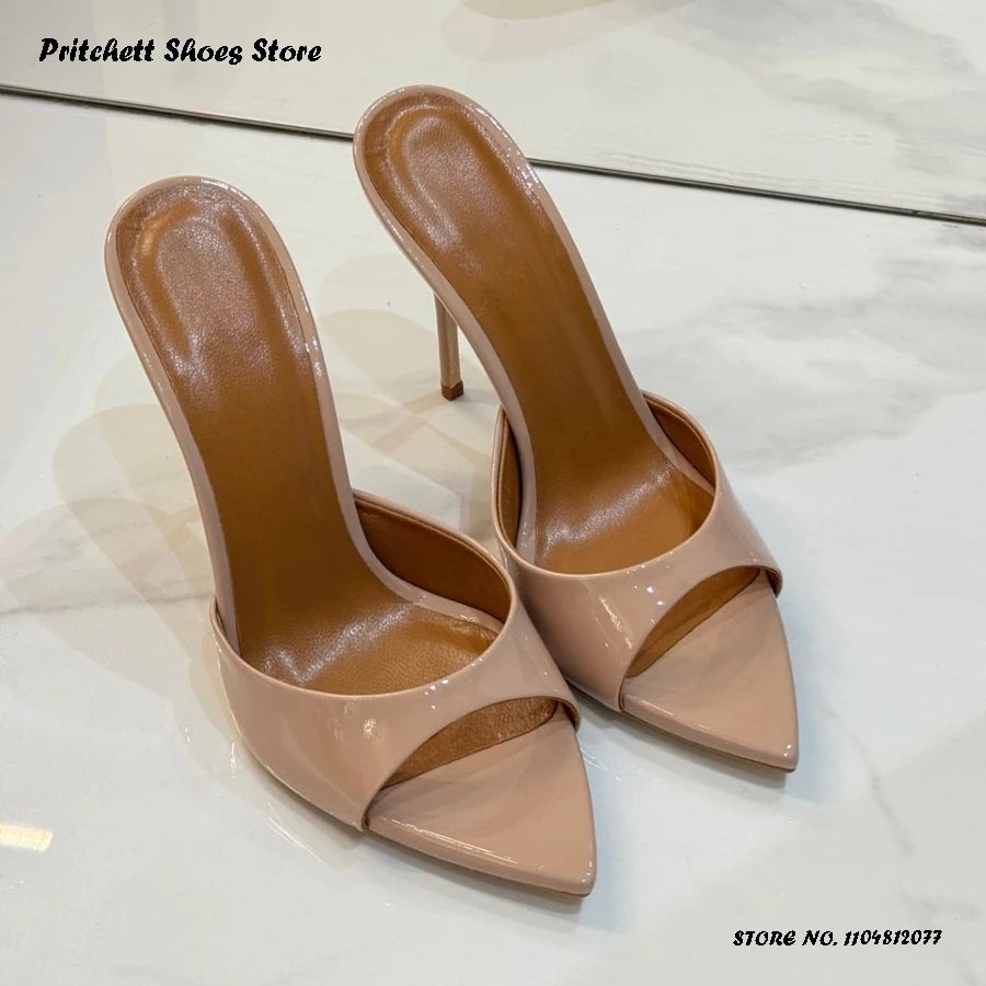 Tacones de aguja sexis de 12cm para mujer, moda de verano para actividades al aire libre, zapatillas modernas con punta abierta y puntiaguda, tacones finos