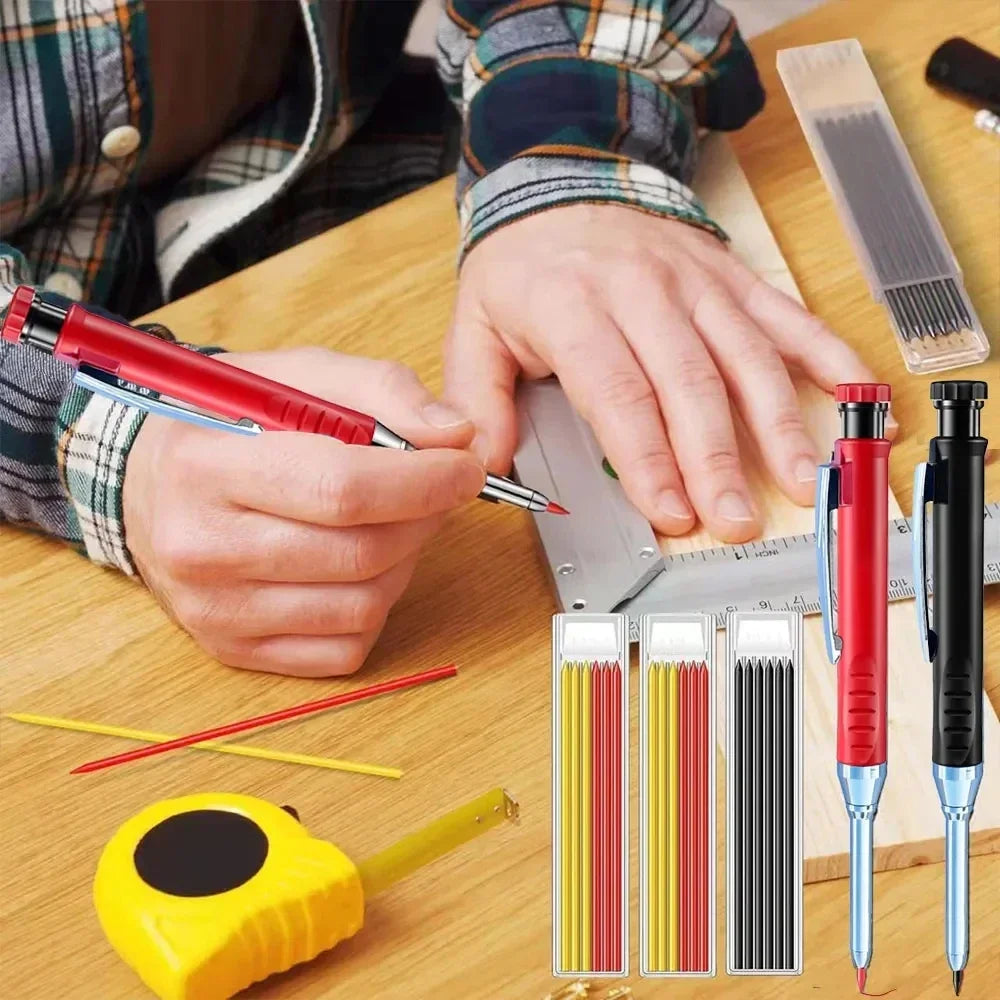 Lápiz mecánico de carpintero sólido de 2,8mm con afilador para construcción de carpintería, lápiz de carpintero de cabeza larga, suministro de papelería